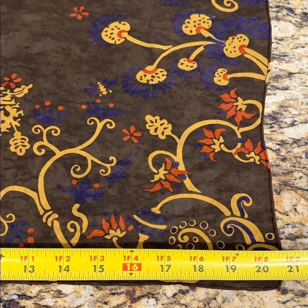 ZazouLuxe 100% Silk Bird & Floral Scroll Print Square Scarf 19.8 x 20.5